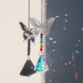 Detailansicht Schmetterling Kristall Sonnenfänger mit bunten Perlen für die Fensterdeko - Schmetterling-AB Farbe 40mm Diamantkugel
