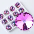 Macro detail of faceted purple aurora AB crystal pendants for DIY jewelry making - Aurora Purple (Crystal Pearl 13) / 16mm (12 Pieces/Pack)