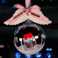 Elegant crystal ball car hanging ornament with pink ribbon bow and angel wings decoration - Gift Ball with Pink Letter Ribbon and White Wings / Red