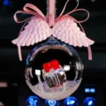 Pink angel wings crystal ball car rear view mirror ornament with red crystal bow - Gift Ball with Pink Ribbon and Pink Wings / Red