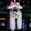 Sparkling crystal ball car hanging angel ornament with pink ribbon and white fur accents - Clear Ball + Letter Pink Ribbon + White Wings + Faux Fur