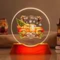 Close-up of circular crystal Christmas night light with festive truck design - Red Truck / 6cm Crystal + USB Warm Light Base