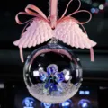 Clear crystal ball car hanging ornament with pink angel wings and blue angel figurine - Clear Crystal Ball + Pink Ribbon + Pink Wings
