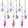 Prachtige kerstkristal traanprisma hangers met roze vlinderaccenten en gouden koorden - Veelkleurige Kristalvormen (9 Stuks)