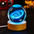 Detailed view of 3D laser engraved Saturn inside a crystal ball with blue LED light - Saturn (JYSJ-SJQ-019) / Color 60 Ball With Wood Warm Light Base