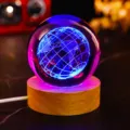 Detailed view of 3D laser engraved earth within a crystal ball night light on wooden base - Earth (JYSJ-SJQ-019) / Color 60 Ball With Wood Warm Light Base