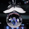 Luxury transparent crystal ball car ornament with blue angel figurine and wings - Clear Crystal Ball + White Letter Black Ribbon + White Wings