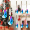 Detailed view of multi-faceted rainbow crystal teardrop ornaments for Christmas tree decor. - Style 38 Navy Bird Print / Teardrop Shape (Single Piece)