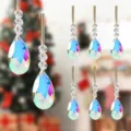 Iridescent AB crystal teardrop Christmas tree ornaments with faceted beads - Style 38 Navy Bird Print / Pear Shape Single