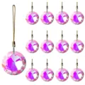 Set of 13 crystal round prism Christmas ornaments 30mm with pink aurora finish and gold cords - Single Piece / Purple