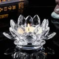 Elegant clear crystal lotus candle holder for home decor and Buddhist altars - 8cm / Clear