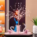 Elegant pink K9 crystal swan figurines and gemstone tree on a luxury tray for home decor. - Pink Pair Set (With Tray & Money Tree) / Pink