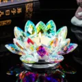 Elegant colorful crystal lotus candle holder with rainbow AB finish for home altar decor - 8cm / Multicolor