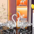 Exquisite faceted clear crystal swan couple ornament for car interior and home decor - Swan Crystal Ornament Style 2 / White