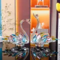 Elegant pair of multicolored crystal swan figurines for luxury home or car interior decor - Swan Crystal Ornament / Multicolor