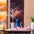 Elegant pink K9 crystal swan figurines and rose quartz gemstone tree on decorative tray - Pink Swan 3 with Pink Cube Fortune Tree and Pink Tray