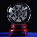 Crystal Ball Feng Shui Bagua Laser Engraved Glass Sphere Home Decor with Wood Base - Bagua Crystal Ball with Base