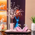 Elegant pink crystal swan and gemstone tree figurines for luxury home decoration - Pink Swan 4 with Pink Cube Fortune Tree and Pink Tray