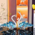 Elegant blue crystal swan couple figurines for romantic home or car decor gift idea - Swan Crystal Ornament Style 2 / Blue