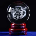 Crystal ball decor with laser engraved dragon and phoenix design, premium wood stand. - Dragon and Phoenix Crystal Ball with Base