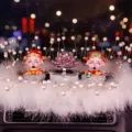 Creative God of Wealth and crystal lotus car ornament set on white feathered base - Pink Lotus With Fortune Doll And Feather Pad
