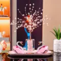 Elegant pink K9 crystal swan couple with money tree ornament for luxury home decor - Pink Swan 5 with Pink Cube Fortune Tree and Pink Tray