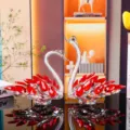 Exquisite pair of crystal swan figurines with red and clear faceted glass for home decor - Swan Crystal Ornament Style 2 / Red
