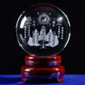 Crystal ball laser engraved feng shui home decor table ornament glass sphere for gift. - Bagua Mountain Crystal Ball with Base