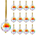 Iridescent faceted crystal ball Christmas tree hanging ornaments with gold cords - 13-Piece Set / Orange Yellow Crystal Ball