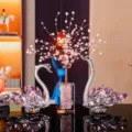 Luxury K9 pink crystal swan pair ornament with decorative gemstone tree for home decor gifts - Purple Swan Pair Set (With Pink Money Tree) / Purple/Pink