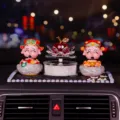 Exquisite crystal God of Wealth car dashboard ornament with red apple and pearl mat - Red Apple With Fortune Doll And Pearl Anti-Slip Mat