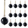 Set of thirteen black faceted spherical Christmas tree ornaments with elegant gold strings - 13-Piece Set / Black Crystal Ball
