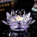 Exquisite purple crystal lotus flower tea light candle holder for meditation decor - Purple