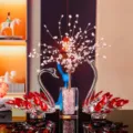 Elegant K9 crystal swan pair with pink decorative stone tree for home decor - Red Swan Pair Set (With Pink Money Tree) / Red/Pink