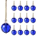 Blue faceted crystal ball Christmas tree ornaments with gold hanging cords - 13-Piece Set / Royal Blue Crystal Ball