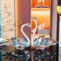 Pair of colorful crystal swan figurines for elegant home or car decoration - Swan Crystal Ornament Style 2 / Multicolor