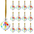 Set of 12 faceted crystal ball Christmas tree ornaments with rainbow reflections - 12pcs Set / Orange Blue Crystal Ball