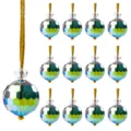 Set of iridescent faceted crystal Christmas tree ornaments with gold hanging strings - 12pcs Set / Green Yellow Crystal Ball