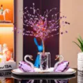 Elegant purple crystal swan ornament with gemstone tree on white tray for home decor - Purple Swan 3, Purple Cube Money Tree & White Tray