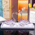 Pair of elegant purple crystal swan ornaments for car dashboard or home interior decor - Purple Swan Crystal Ornament With White Tray / Purple