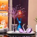 Luxury purple K9 crystal swan figurines and gemstone money tree for home decoration gift - Purple Swan 4, Purple Cube Money Tree & White Tray