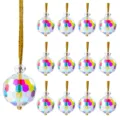 Set of 12 colorful crystal ball Christmas ornaments with gold strings - 12pcs Set / Blue Purple Yellow Crystal Ball