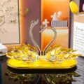 Elegant yellow crystal swan couple ornament with golden tray base for home decor gift - Yellow Swan Crystal Ornament With Yellow Tray / Yellow