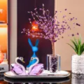 Elegant purple K9 crystal swan figurines and gemstone tree set for luxury home decor - Purple Swan 5, Purple Cube Money Tree & White Tray