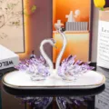 Elegant purple crystal swan pair ornaments for luxury home and car interior decor - Purple Swan Crystal Ornament Style 3 With White Tray / Purple