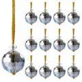 Faceted crystal ball Christmas ornaments with gold strings for holiday tree decoration - 12pcs Set / Black Gray Crystal Ball