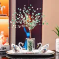 Elegant K9 crystal swan and green gemstone money tree home decor gift set - White Swan, Green Cube Money Tree & White Tray
