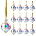Set of 13 iridescent faceted crystal ball Christmas tree pendants with gold strings - 12pcs Set / Multicolor Crystal Ball