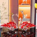 Pair of elegant red crystal swan figurines for luxury home decor and car dashboard decor - Swan Crystal Ornament / Red