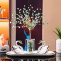 Light luxury K9 crystal swan figurine set with green gemstone money tree for home decor - White Swan 2, Green Cube Money Tree & White Tray